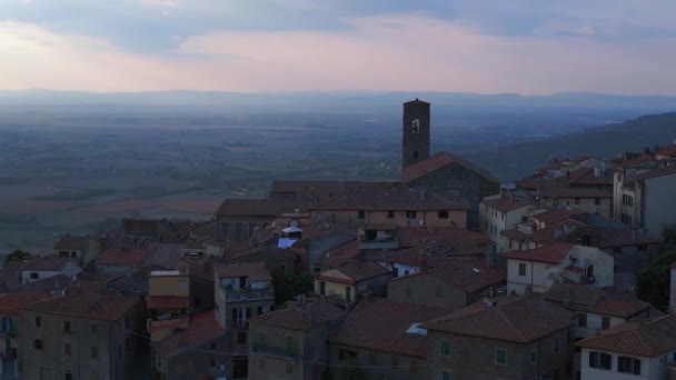 Óváros Olasz Középkori Hegyi Falu Toszkána Panoráma Keringési Pálya Drón — Stock videók