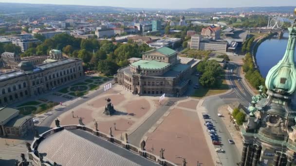 Zwinger Church Opera Στο River City Δρέσδη Drone 2023 Πολύ — Αρχείο Βίντεο
