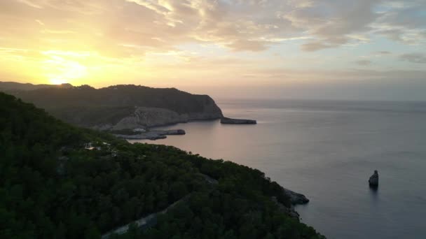 Mountain Sunset Colorful Cloud Island Ibiza 2023 Dolly Left Drone — Stock Video