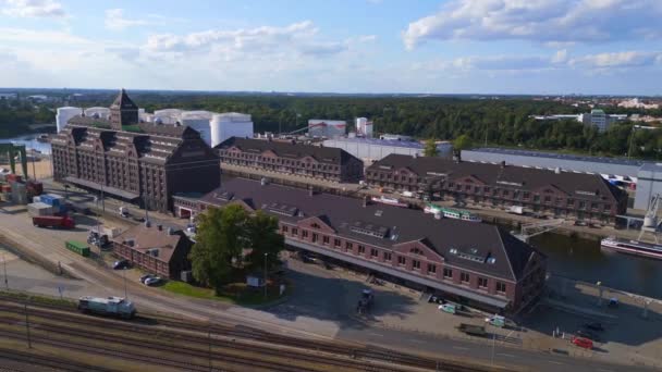 Westhafen Berlin Puerto Portuario Ciudad Industrial Drone Panorama Alta Calidad — Vídeo de stock