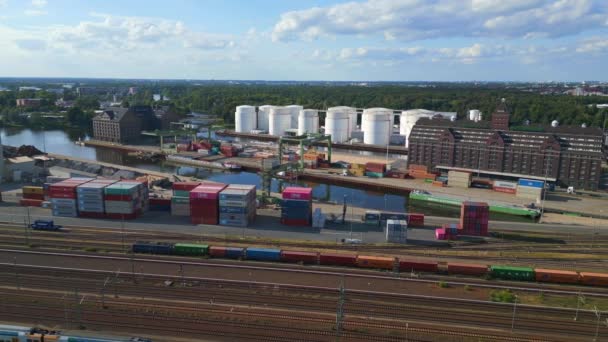 Westhafen Berlin Puerto Portuario Ciudad Industrial Drone Dolly Right Drone — Vídeos de Stock