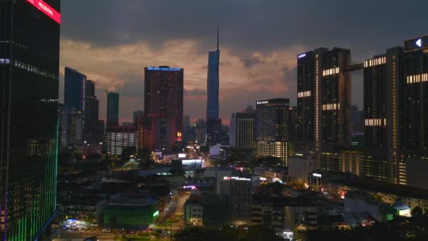 Город Ночное Время Света Exchange Trx Mall Панорамный Обзор Беспилотника — стоковое видео