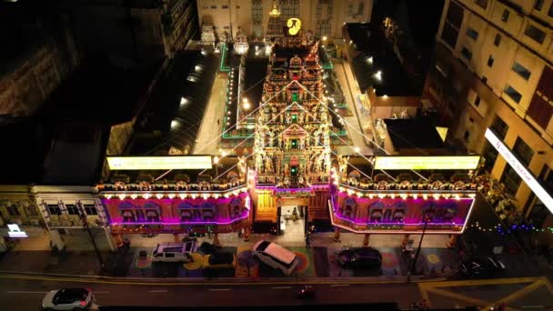 Klクアラルンプール マハマリマン ヒンドゥー教寺院チャイナタウン 上のビューの上の無人機 高品質の4K映像 — ストック動画