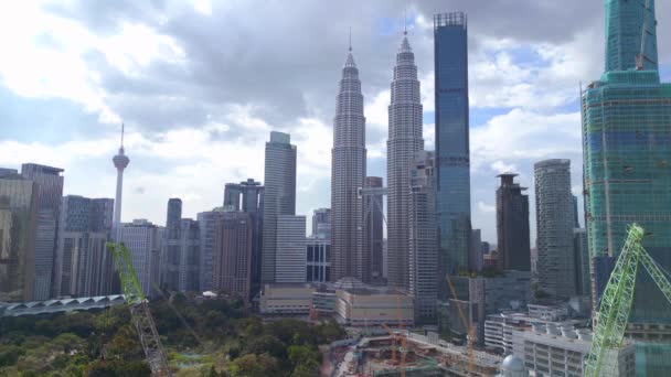 City Petronas Twin Towers Mrakodrap Day Přehled Panorama Dron Vysoce — Stock video