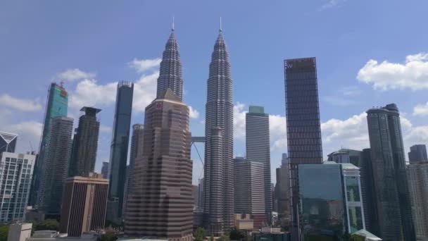 Modern Bridge Kuala Lumpur City Skyscraper Dolly Left Drone High — Stock Video