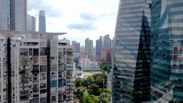 Distrik Keuangan Kuala Lumpur Skyscraper Panorama Ikhtisar Drone Rekaman Berkualitas — Stok Video