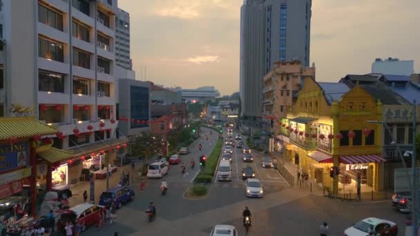 Kuala Lumpur Chinatown Town Petaling Street Dron Ascendente Imágenes Alta — Vídeo de stock