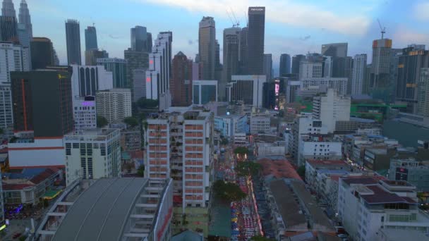 Kuala Lumpur Stadt Jalan Alor Food Street Tag Luftaufnahme Absteigende — Stockvideo