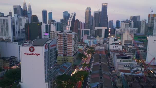 Kuala Lumpur Stadt Jalan Alor Food Street Tag Luftaufnahme Absteigende — Stockvideo