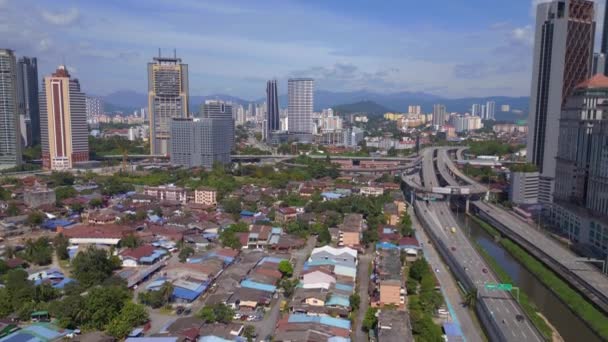 Pintasan Saloma Cidade Aldeia Kuala Lumpur Dia Descendente Drone Imagens — Vídeo de Stock