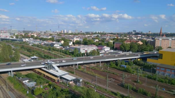 Pont Berlin Chemin Fer Bahn Pistes Été Panorama Aperçu Drone — Video