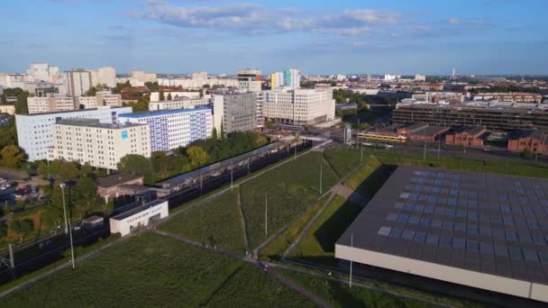 Velodrom Landsberger Allee Berlin Building Sobrevuelo Sobrevuelo Drone Imágenes Alta — Vídeos de Stock
