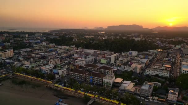 Pôr Sol Ásia Cidade Krabi Cidade Velha Tailândia Visão Geral — Vídeo de Stock