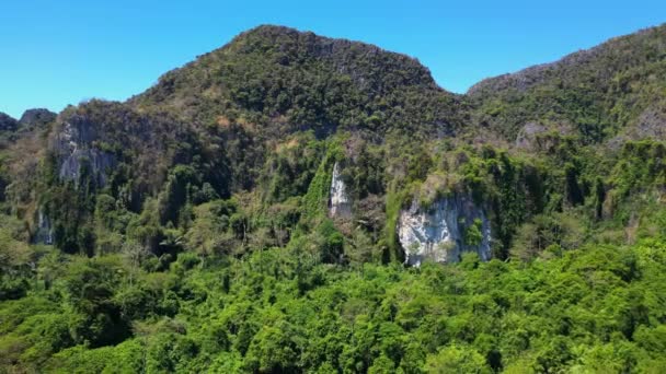 Oeroude Jungle Heuvels Eiland Phi Phi Eiland Vlieg Achteruit Drone — Stockvideo