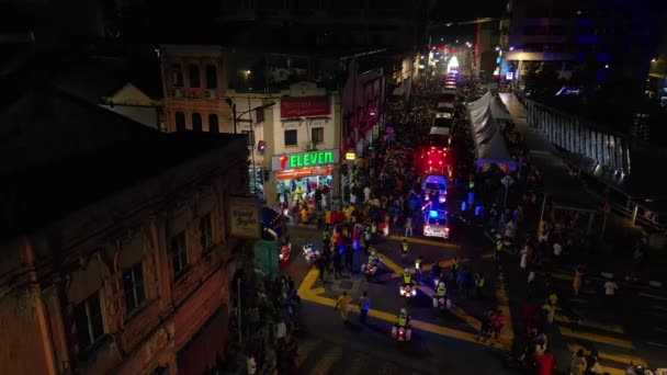 Thaipusam Utcai Fesztivál Este Város Dollybal Drón Kiváló Minőségű Felvételek — Stock videók