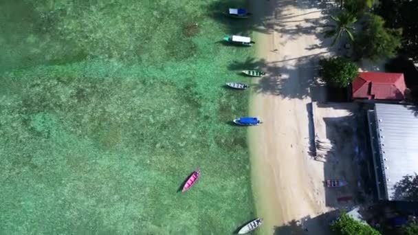 Praia Tropical Vista Aérea Água Cristalina Incline Drone Tiro Cima — Vídeo de Stock