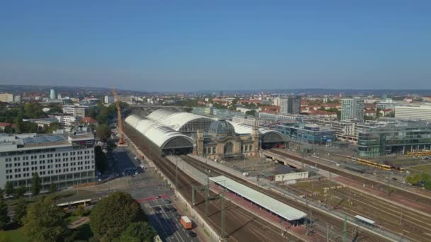 Дрезден Залізнична Станція Міському Ландшафті Швидкісний Пандус Гіперконтекстний Часовий Пояс — стокове відео
