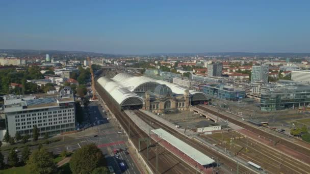 Dresden Train Station Urban Landscape Wide Orbit Overview Drone Drone — Stock Video