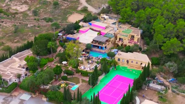 Drone Descendente Tiro Casas Rurais Vibrantes Meio Vegetação Exuberante Apresentando — Vídeo de Stock