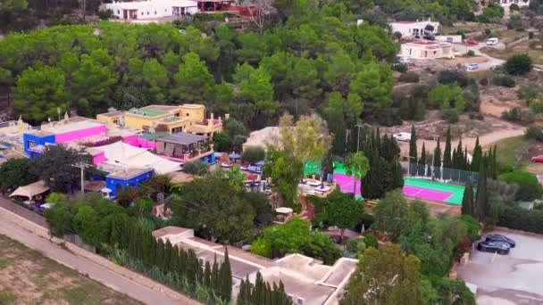 Ανερχόμενα Drone Shot Από Ζωντανά Εξοχικά Σπίτια Μέσα Καταπράσινο Τοπίο — Αρχείο Βίντεο