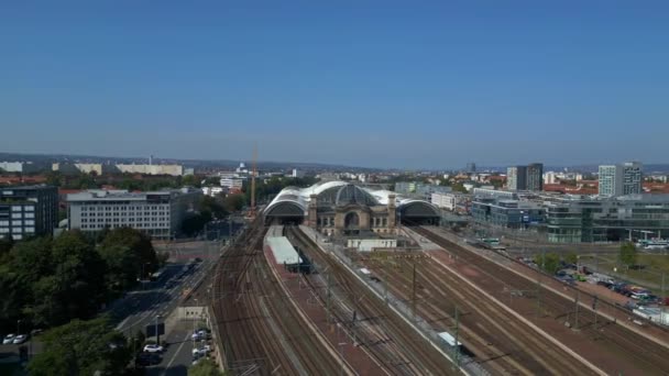 Stazione Ferroviaria Dresda Nel Paesaggio Urbano Velocità Rampa Iperlapse Motionlapse — Video Stock