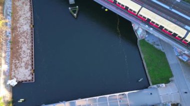 Tiergarten Park, Berlin, Almanya 'da canlı sonbahar yeşillikleri arasında yer alan Schloss Bellevue Sarayı' nın havadan görünüşü. Drone 'u yukarı eğ 