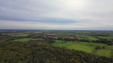 Drone, Almanya 'da sabanla sürülmüş bir tarlanın kenarındaki ormanı yakalıyor. Yukarıdan insansız hava aracı görüntüleri 