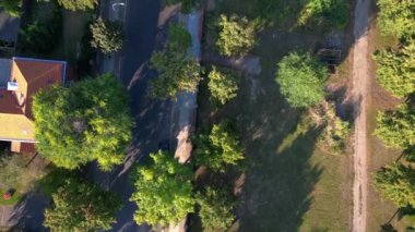 Berlin 'deki Liesenbrucke Köprüsü' nün havadan görünüşü demiryolu raylarını, duvar yazılarını, ağaçları ve çevresindeki kentsel manzarayı gösteriyor. Drone 'u yukarı eğ 