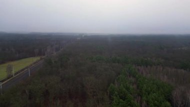 Demiryolu manzarası bulutlu gökyüzü altındaki büyük ormanı geçerek karamsar ve atmosferik manzaralar yaratıyor. İticileri ileri çalıştır 