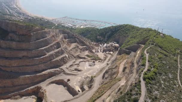 Aerial Panorama Cement Concrete Quarry Sea Middle Nature — Stok video