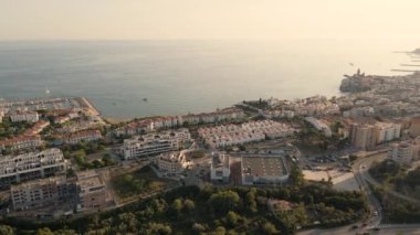 Sunset aerial view of Sitges. Majestic seascape of a Catalonian town.