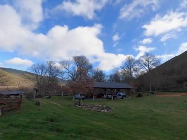 Time lapse with beautiful blue sky. Cold weather in the nature at the garden of house