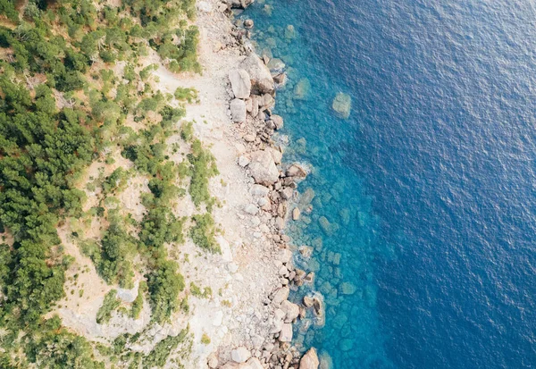 Flygfoto Över Medelhavet Vit Sand Strand Och Turkost Vatten Mallorca — Stockfoto