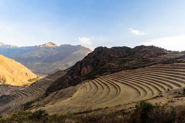 Valle Sagrado 'daki teras tarlaları Cuzco, Peru, Güney Amerika