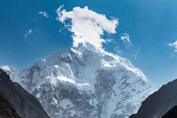 stock image Salcantay mountain in Andes, Cusco, Peru. High altitude, travel active. Trekking concept