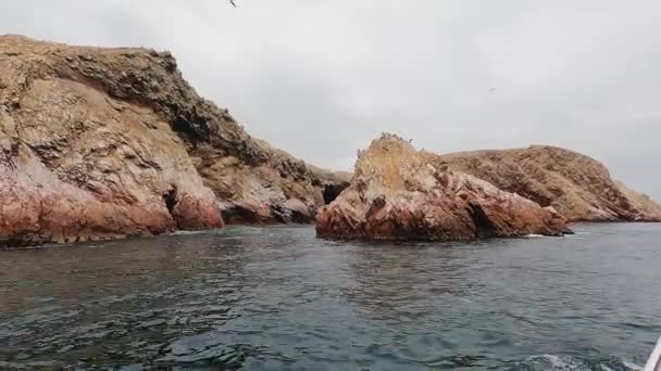 Videó Turista Hajó Show Tájkép Nemzeti Park Isla Ballestas Peruban — Stock videók