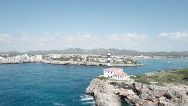 Drone View Lighthouse Portocolom Cave Arc Natural Mallorca Balearic Islands — Stock Video
