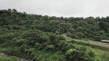 Panama ormanının ortasındaki yolun hava görüntüsü.