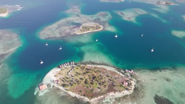 Drone View Pohled Shora Idylické Souostroví Karibských Ostrovů San Blas — Stock video