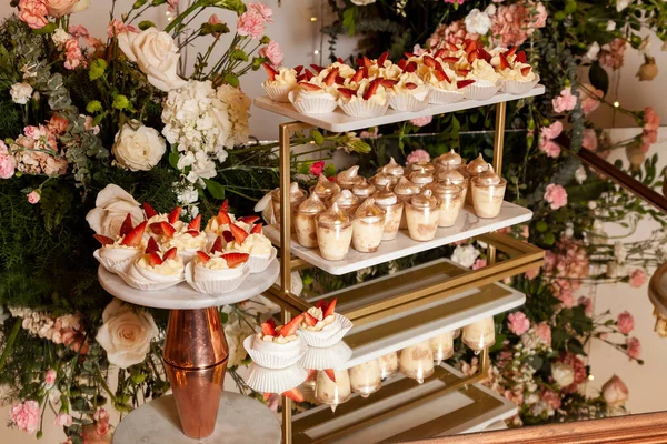 stock image Reception Hall Decorated For Social Events; Dessert Table For Guests