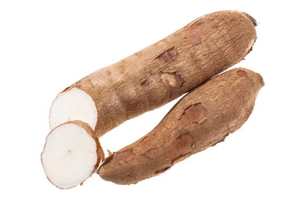 Cassava Raw Tuber Manihot Esculenta Λευκό Φόντο — Φωτογραφία Αρχείου