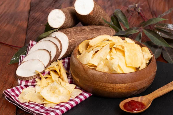 stock image Cassava Manioc Esculenta; Snacks Fried Yuca Flakes