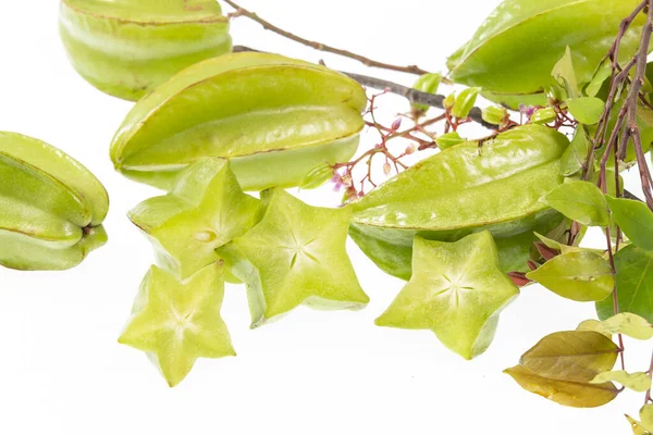 Fruta Estrella Carambola Verde Averrhoa Carambola Foto Sobre Fondo Blanco — Foto de Stock