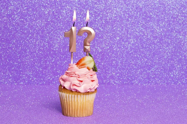 Cupcake Avec Nombre Pour Célébration Anniversaire Anniversaire Numéro Point Interrogation — Photo