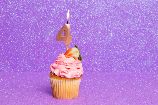 stock image Cupcake With Number For Celebration Of Birthday Or Anniversary; Number 4