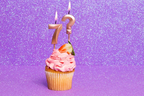 Cupcake Com Número Para Comemoração Aniversário Aniversário Número Ponto Interrogação — Fotografia de Stock