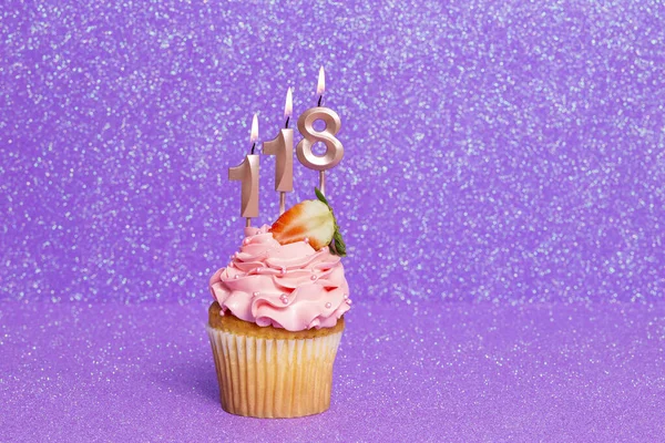 Cupcake Met Nummer Voor Viering Van Verjaardag Verjaardag Nummer 118 — Stockfoto