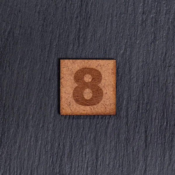 Αριθμός Τετράγωνο Ξύλινα Πλακάκια Αριθμός Μαύρο Φόντο Πέτρα — Φωτογραφία Αρχείου