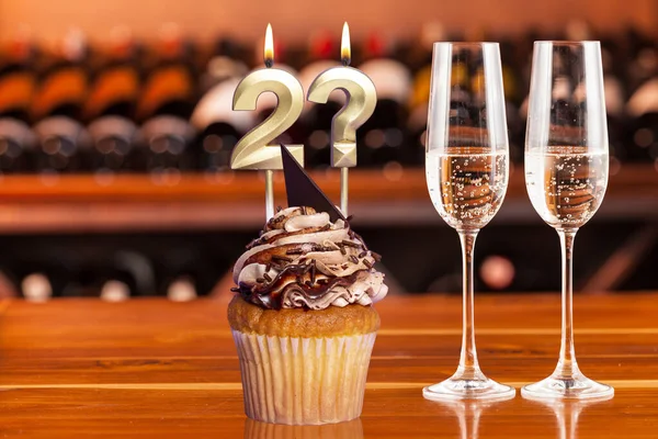 Cupcake Con Número Para Celebración Del Cumpleaños Aniversario Número Signo — Foto de Stock