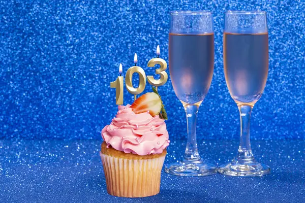 Cupcake Com Número Para Comemoração Aniversário Aniversário Número 103 — Fotografia de Stock